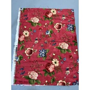 VTG Fabric Large Floral Print Red 1 Yd Decor Weight